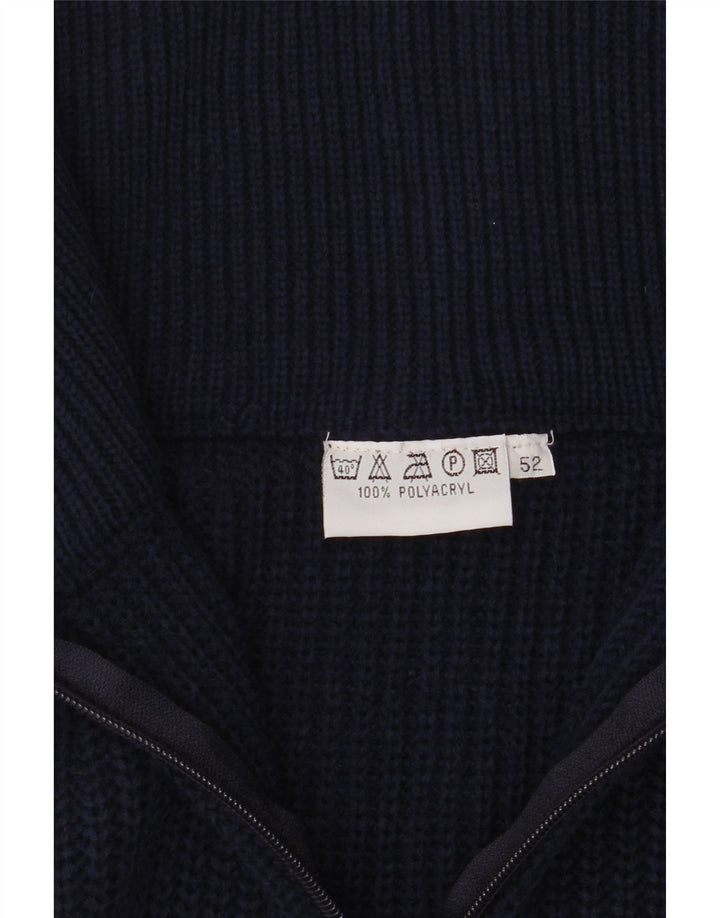 Vintage muški džemper s izrezom i patentnim zatvaračem IT 52 veliki tamnoplavi poliakril