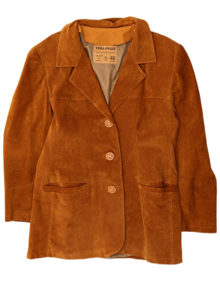 VINTAGE Ženska jakna od brušene kože s 3 gumba IT 46, velika smeđa koža
