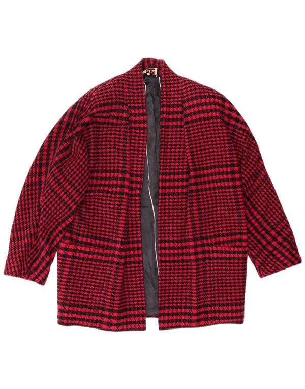 BAILA Womens Loose Fit Open Overcoat UK 18 XL Burgundy Houndstooth Wool