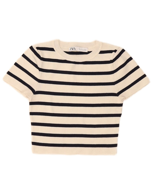 Zara ženska majica kratkih rukava UK 8 Small off white prugasta viskoza