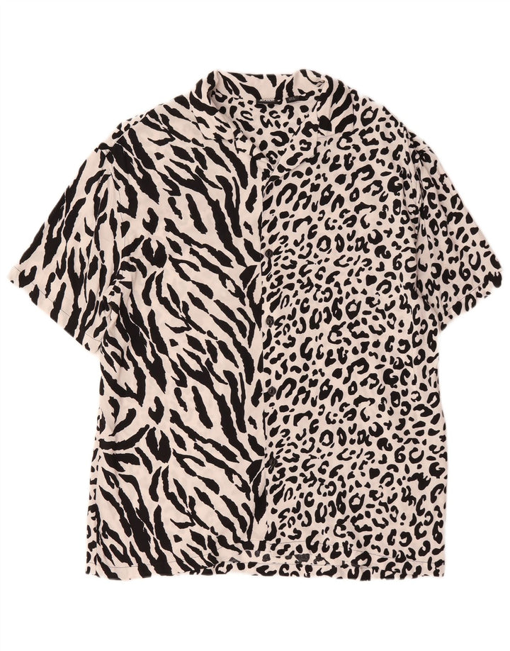 Pull & Bear muška STWD košulja kratkih rukava, veliki bijeli životinjski print, viskoza