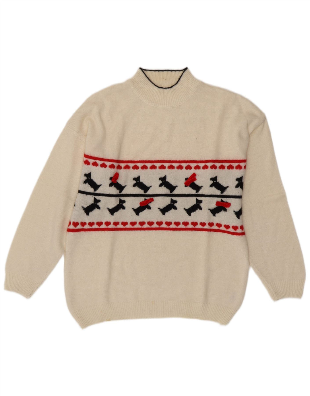 VINTAGE ženski džemper s kornjačičastim ovratnikom UK 16 Large White Fair Isle