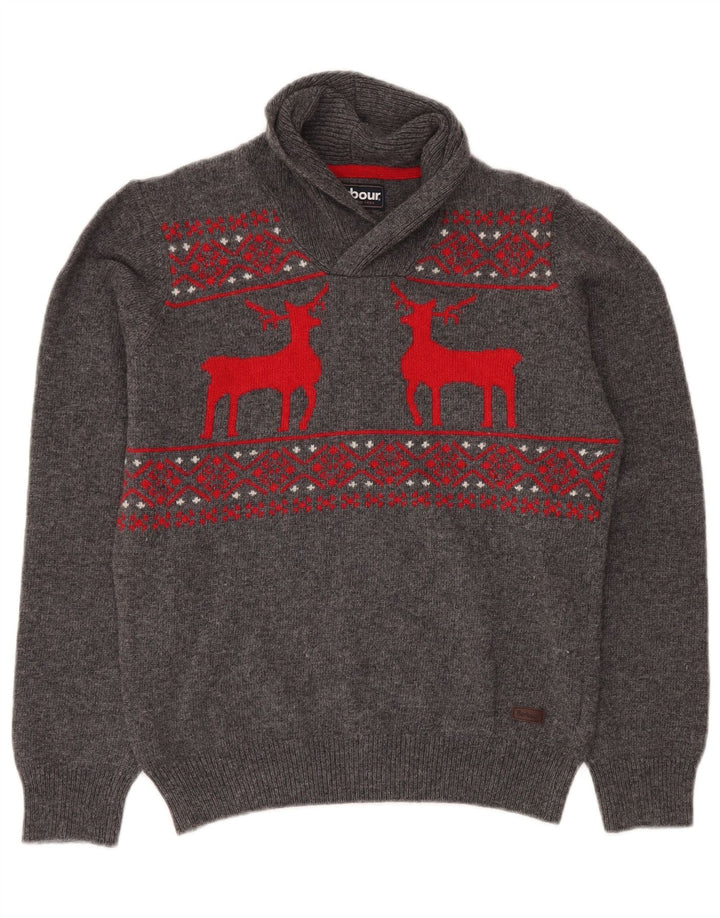 BARBOUR Džemper sa šalom i izrezom za dječake 15-16 godina 2XL Siva Fair Isle vuna