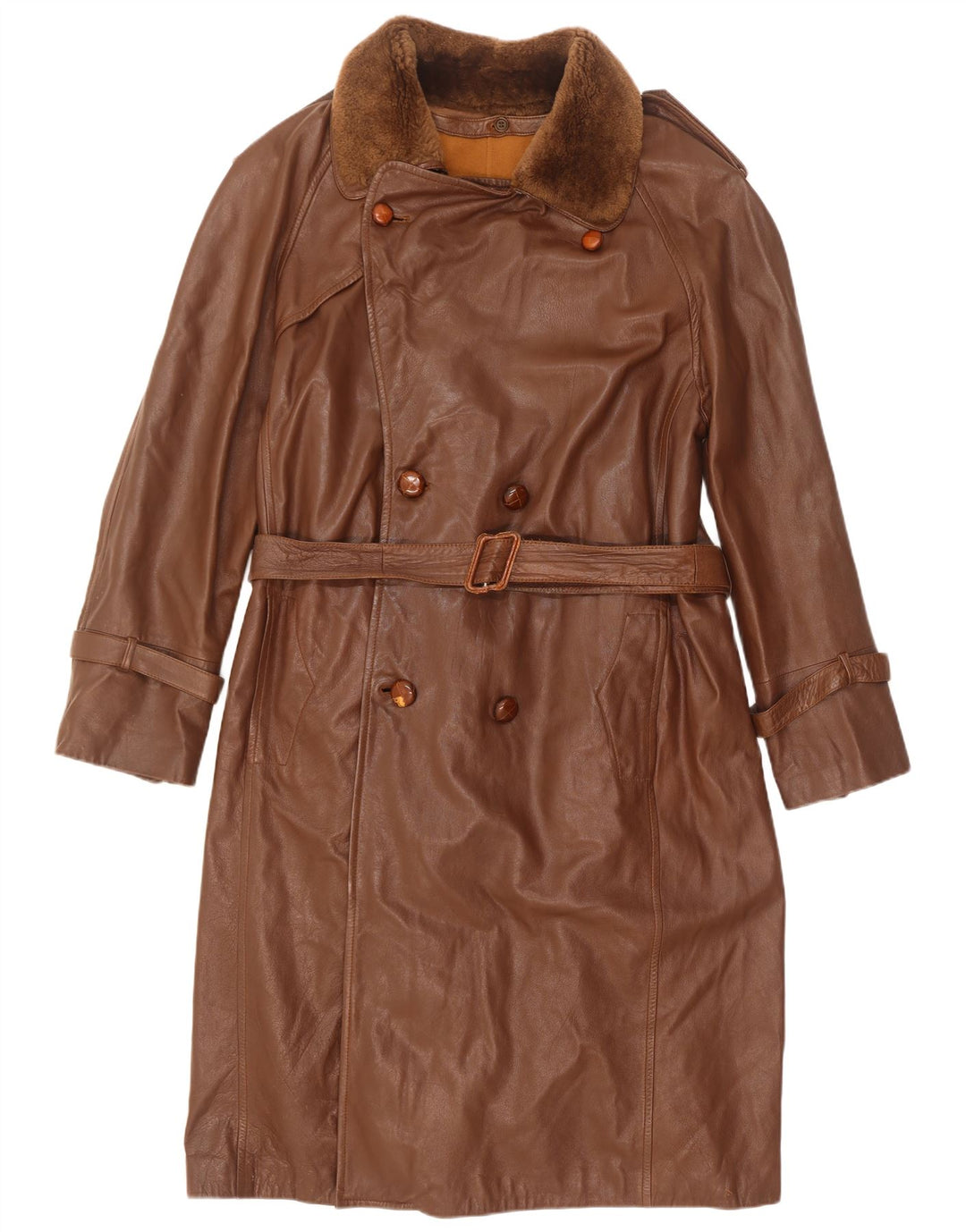 Vintage muški dvoredni vojnički kožni kaput IT 50 Large Brown