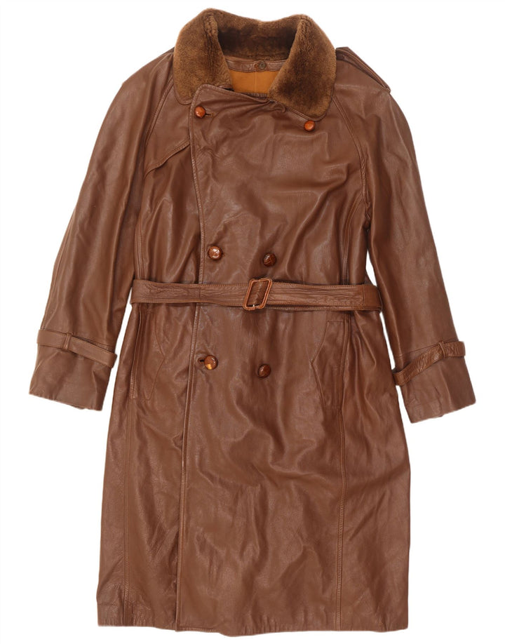 Vintage muški dvoredni vojnički kožni kaput IT 50 Large Brown