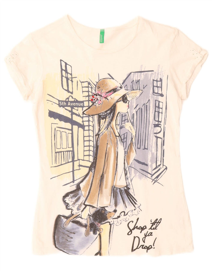 BENETTON majica kratkih rukava za djevojčice 11-12 godina 2XL bijeli pamuk