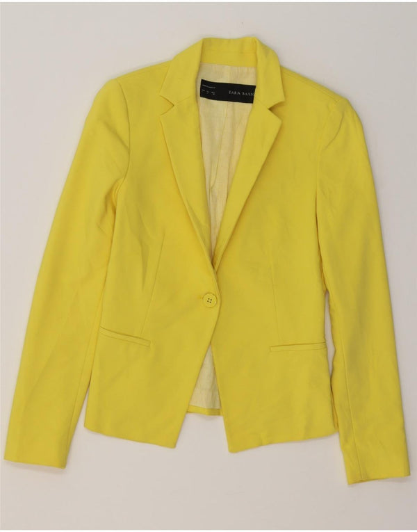 ZARA Womens 1 Button Blazer Jacket UK 10 Small Yellow Polyester