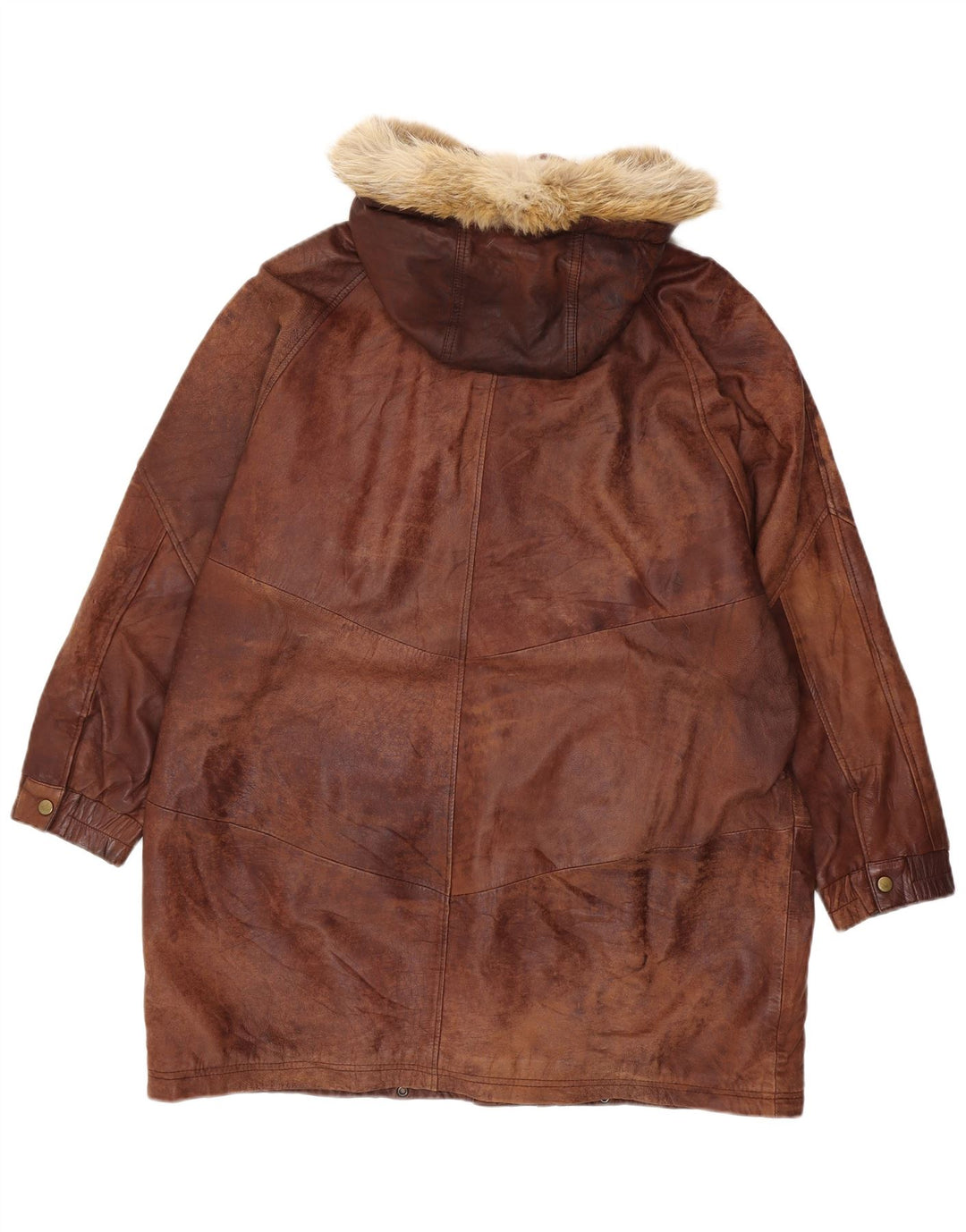 VINTAGE ženski preveliki kožni kaput s kapuljačom EU 44 XL smeđa koža