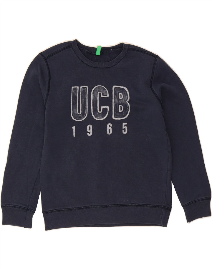 BENETTON Boys Graphic Sweatshirt Jumper 7-8 Years Medium  Navy Blue Cotton Vintage Benetton and Second-Hand Benetton from Messina Hembry 