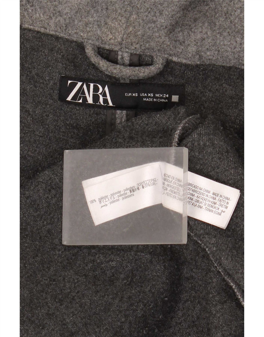 Zara ženski preveliki kaput s kapuljačom UK 6 XS sivi poliester
