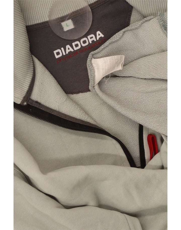 DIADORA Veliki, sivi pamuk, muški džemper s izrezom i patentnim zatvaračem