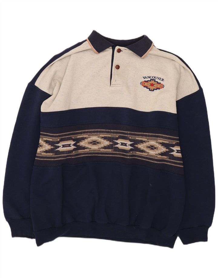 Vintage muška majica s polo izrezom XL tamnoplavi poliester u blokovima boja