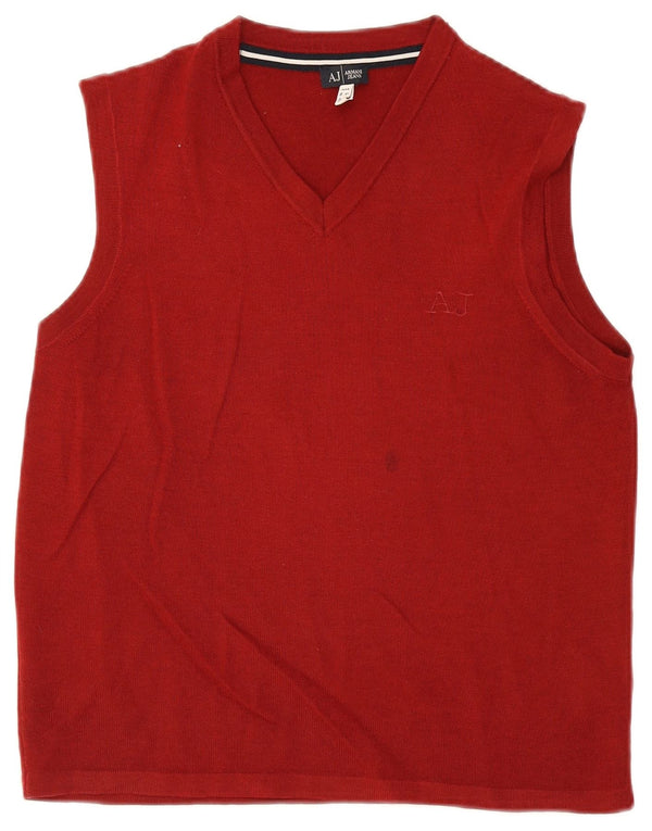 Armani Jeans Mens Vest Tank Top Medium Maroon Virgin Wool