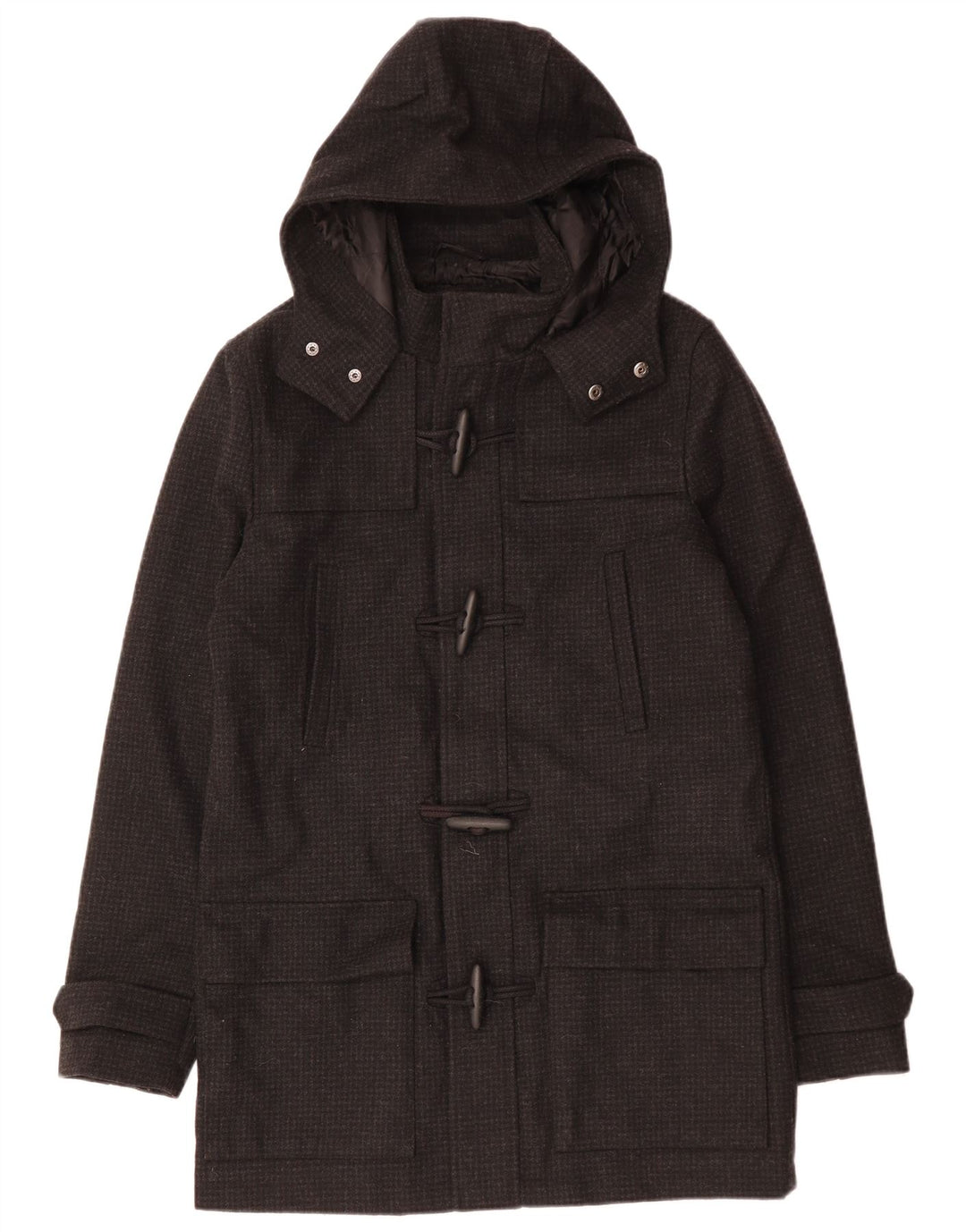 VINTAGE muški duffle kaput s kapuljačom UK 38, srednje crna houndstooth