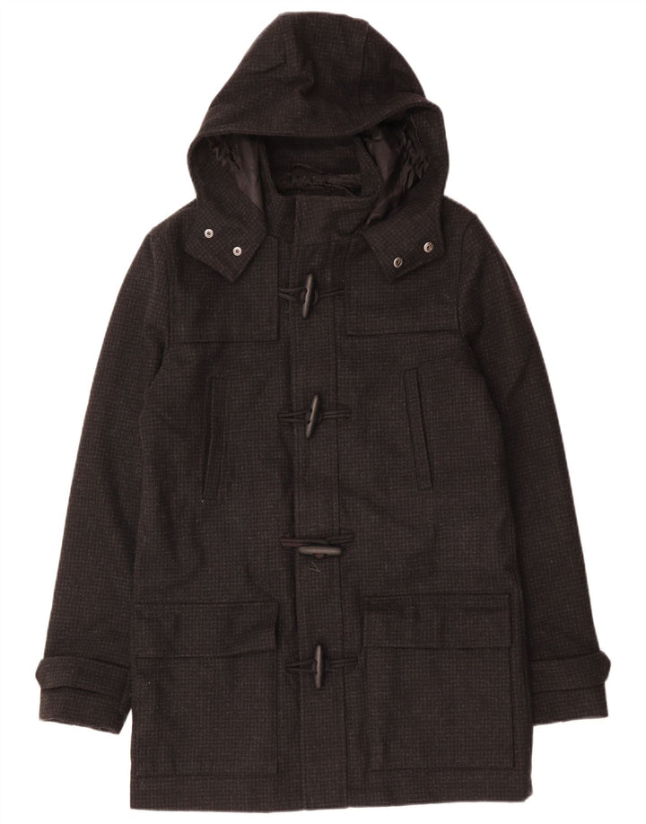 VINTAGE muški duffle kaput s kapuljačom UK 38, srednje crna houndstooth