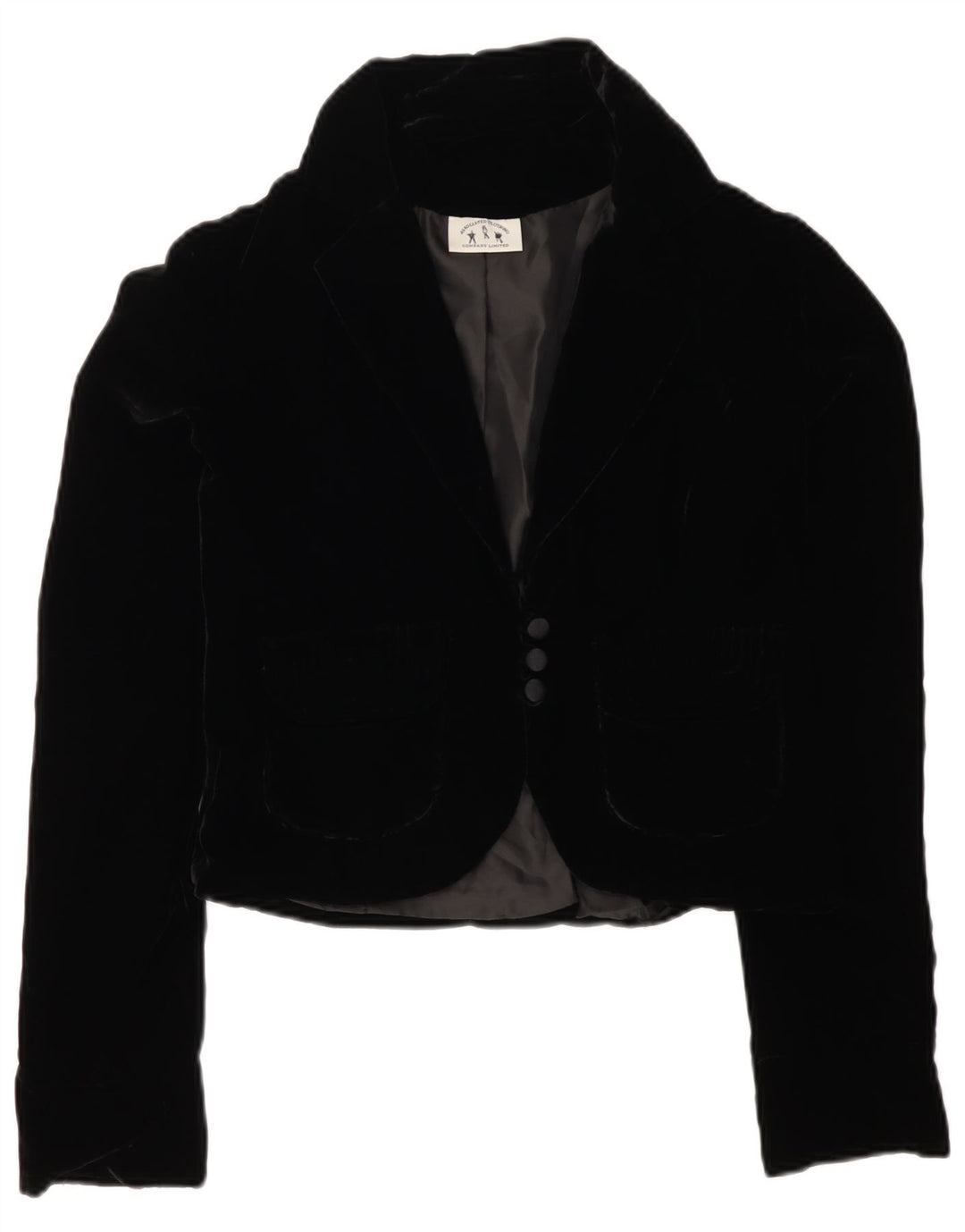 VINTAGE Ženska baršunasta jakna s 3 gumba UK 12 srednje crna