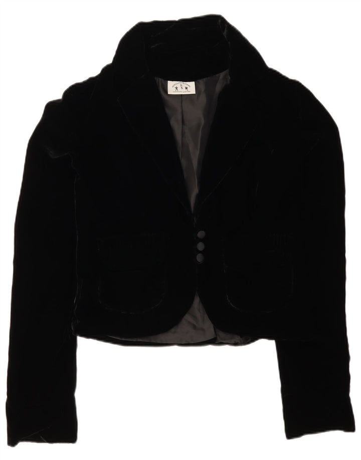 VINTAGE Ženska baršunasta jakna s 3 gumba UK 12 srednje crna