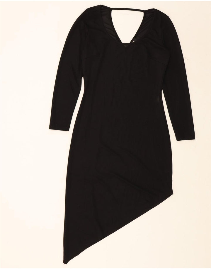 ROMAN'S Womens Long Sleeve Asymmetrical Dress UK 12 Medium Black Polyester Vintage Roman's and Second-Hand Roman's from Messina Hembry 