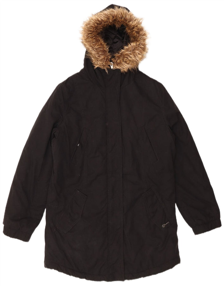 GUESS Ženska prevelika parka jakna s kapuljačom UK 8 Mala crna pamučna