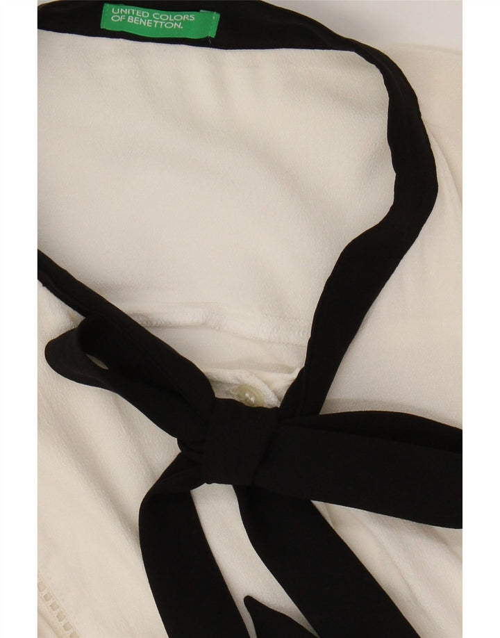 BENETTON Ženska košulja s leptir mašnom UK 16 Velika bijela boja, viskoza