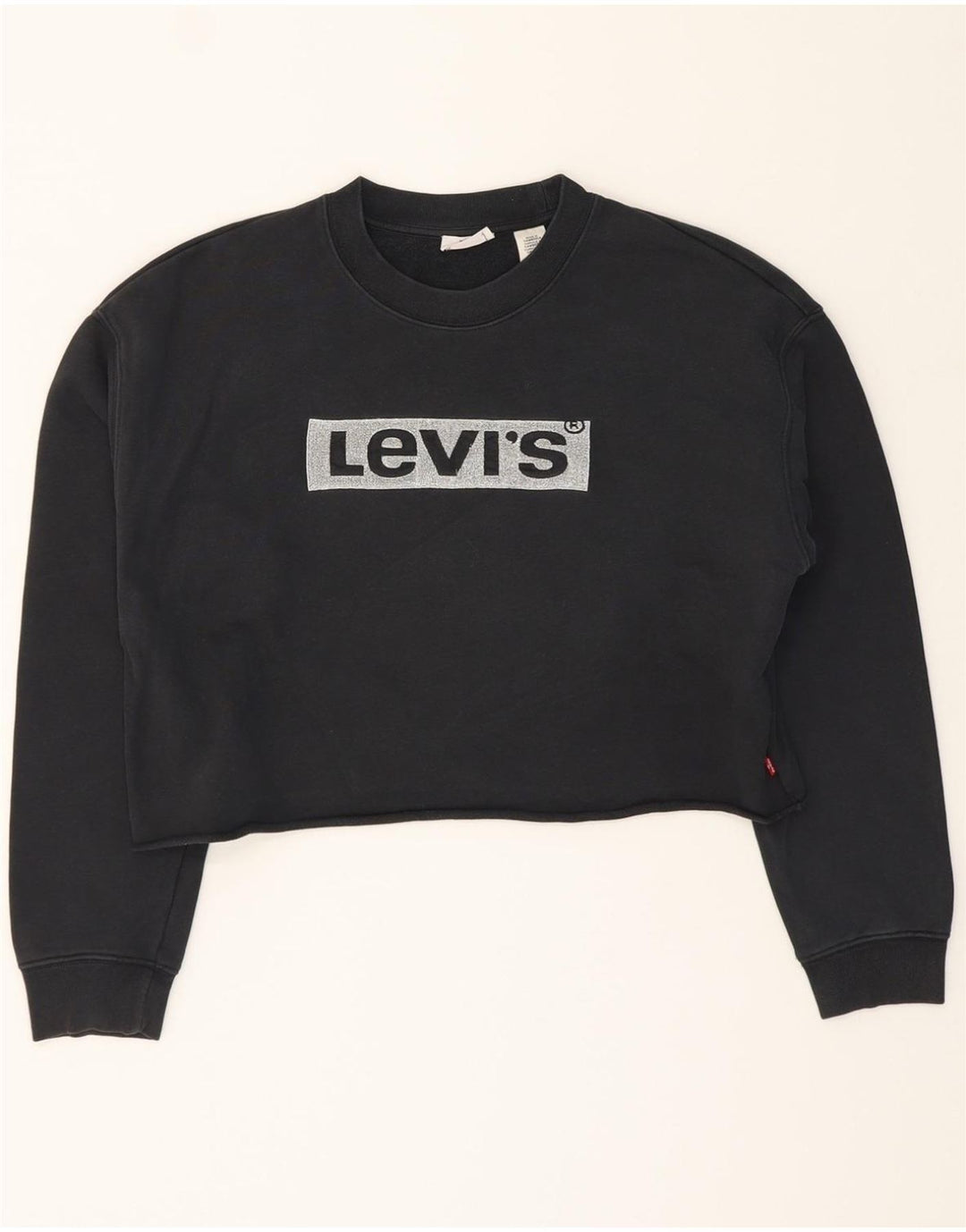 LEVI'S Womens Oversized Graphic Crop Sweatshirt Jumper UK 10 Small Black Vintage Levi's and Second-Hand Levi's from Messina Hembry 
