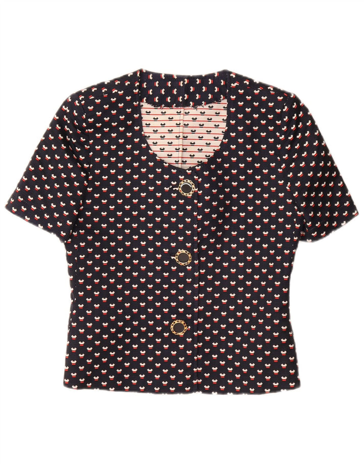 VINTAGE ženski set od 2 komada s 3 gumba UK 12 Srednje mornarsko plava točkasta