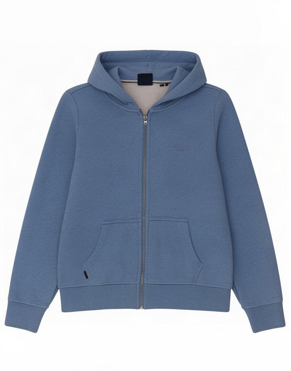 Superdry ženski pulover s kapuljačom na patentni zatvarač UK 14 Veliki plavi pamuk