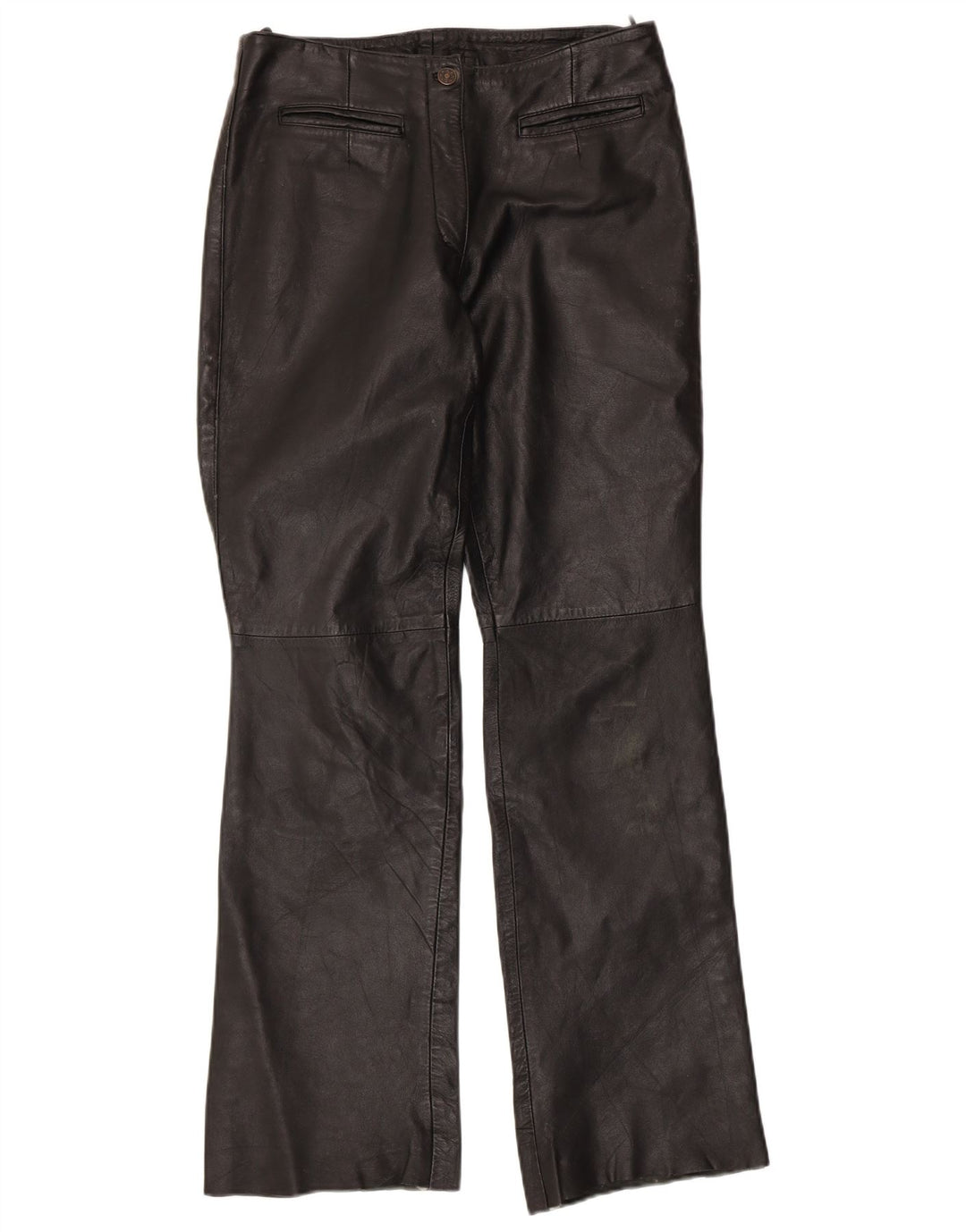 VINTAGE ženske kožne hlače Bootcut UK 12 srednje W30 L32 crne