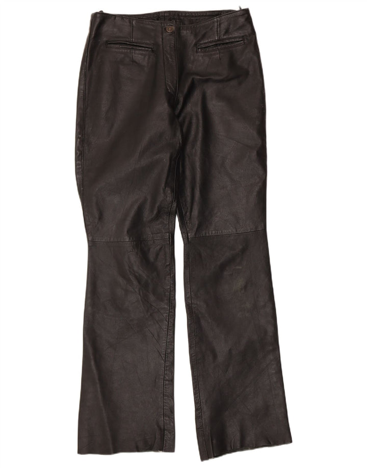 VINTAGE ženske kožne hlače Bootcut UK 12 srednje W30 L32 crne