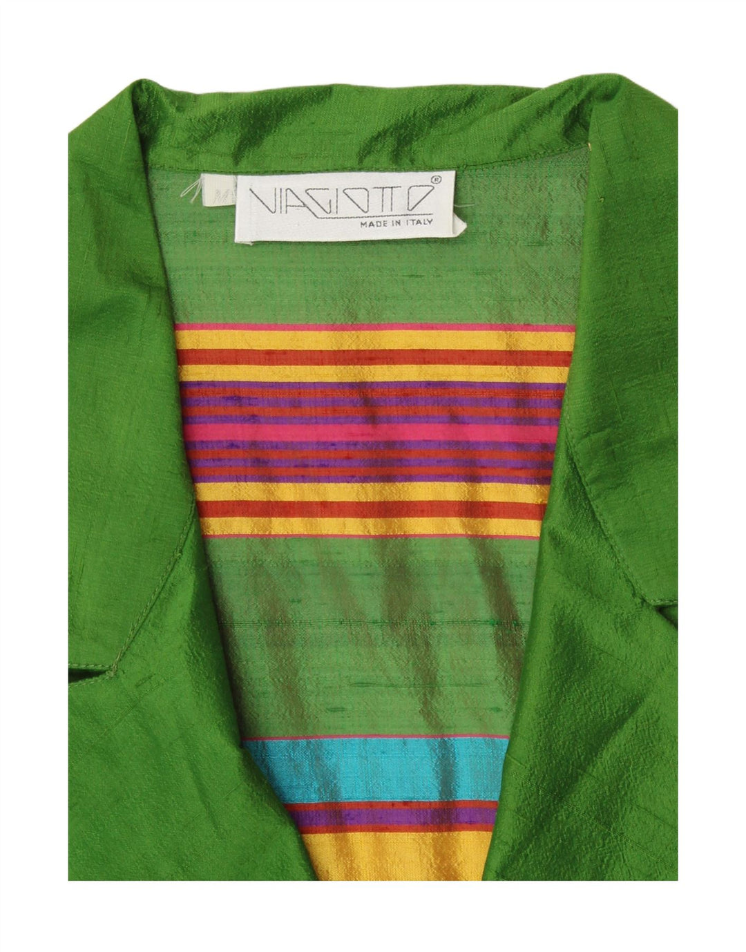 VINTAGE ženski kardigan kratkih rukava UK 12 Retro srednje zelene pruge