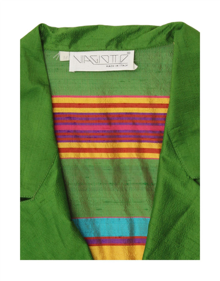 VINTAGE ženski kardigan kratkih rukava UK 12 Retro srednje zelene pruge