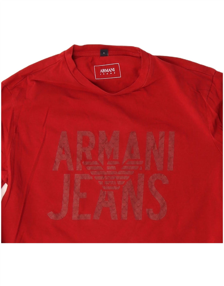 ARMANI JEANS Ženska majica dugih rukava s grafikom UK 12 Srednje crveni pamuk