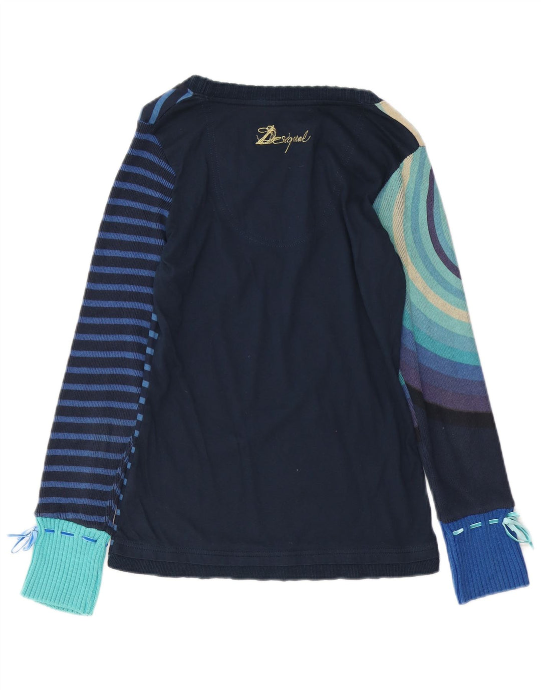 DESIGUAL Ženska majica dugih rukava s grafikama UK 12, pamuk srednje plavih pruga