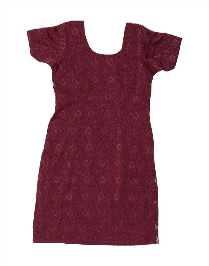 VINTAGE Womens Shift Dress UK 12 Medium Maroon Floral Vintage Vintage and Second-Hand Vintage from Messina Hembry 