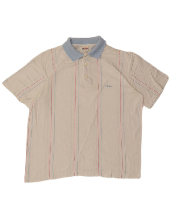 Ellesse Mens Polo Shirt Medium White Striped Cotton