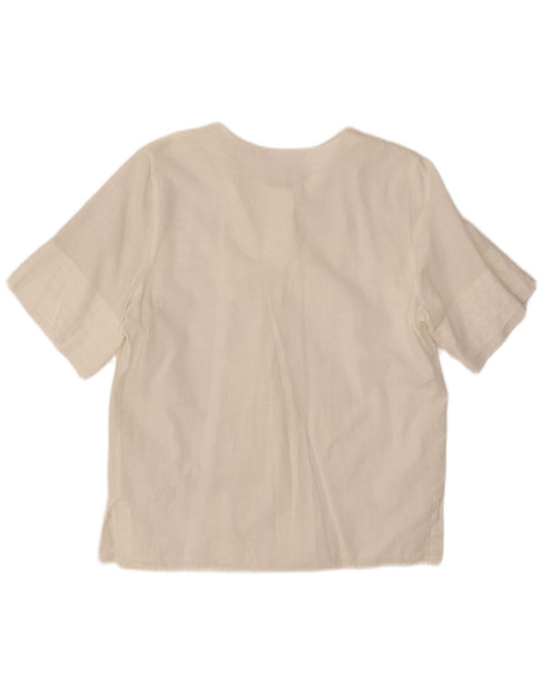 VINTAGE Ženska košulja kratkih rukava UK 14 Srednje bijeli pamuk