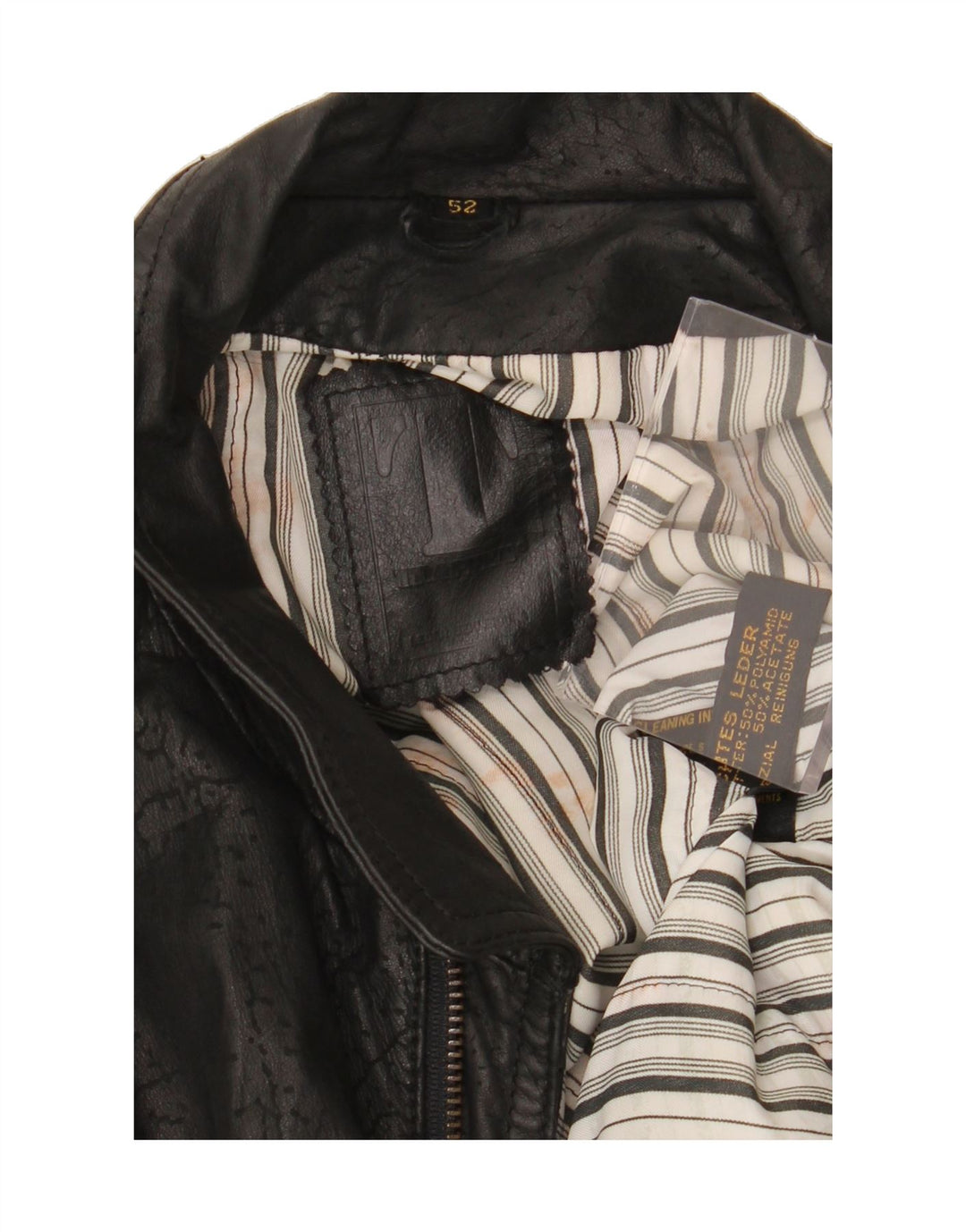 TRAPPER Mens Leather Bomber Jacket IT 52 XL Black Polyester Vintage Trapper and Second-Hand Trapper from Messina Hembry 