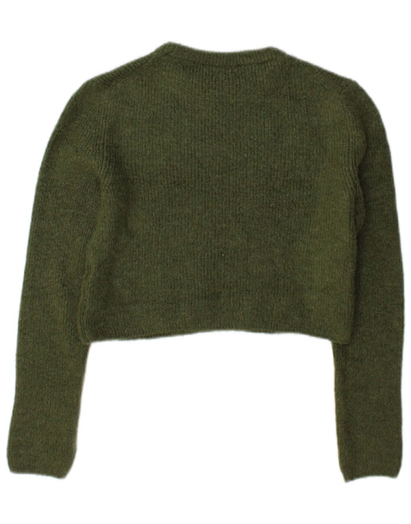 Zara Womens Crop Crew Neck Jumper Sweater UK 10 Small Green
