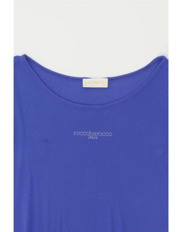 ROCCOBAROCCO Womens Graphic T-Shirt Top UK 12 Medium Blue | Vintage Roccobarocco | Thrift | Second-Hand Roccobarocco | Used Clothing | Messina Hembry 