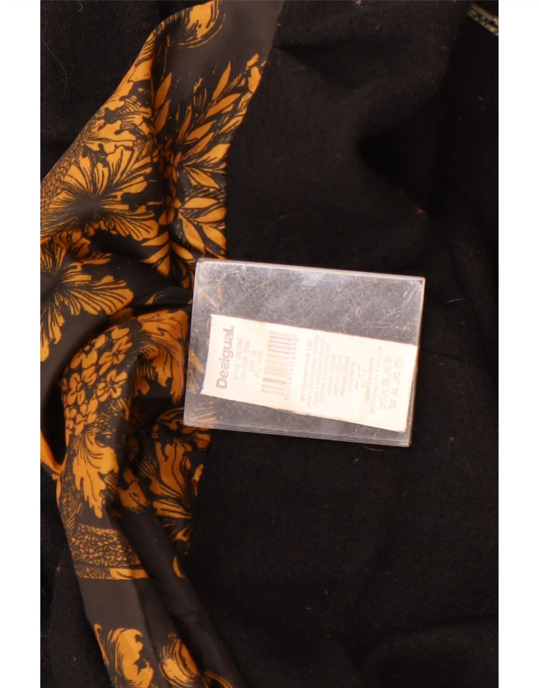 Desigual ženski kaput s dvostrukim kopčanjem s grafikom EU 40 srednje crne cvjetne boje