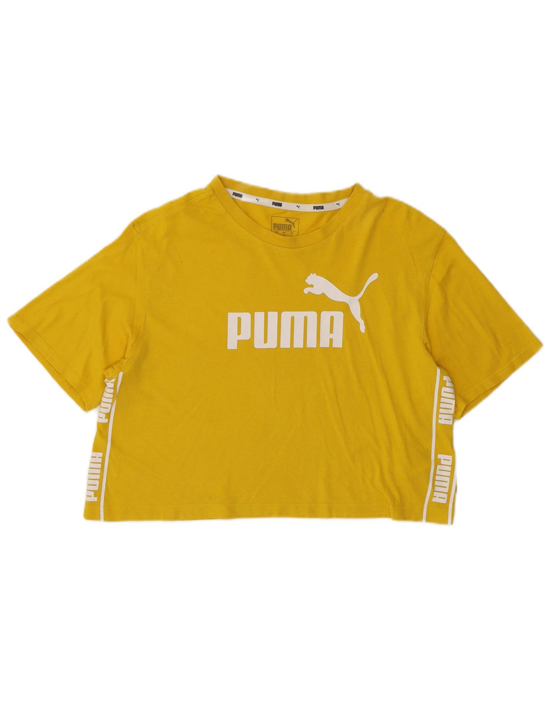 PUMA ženska majica kratkih rukava s velikim grafičkim kratkim rukavima UK 10 Small Yellow Cotton