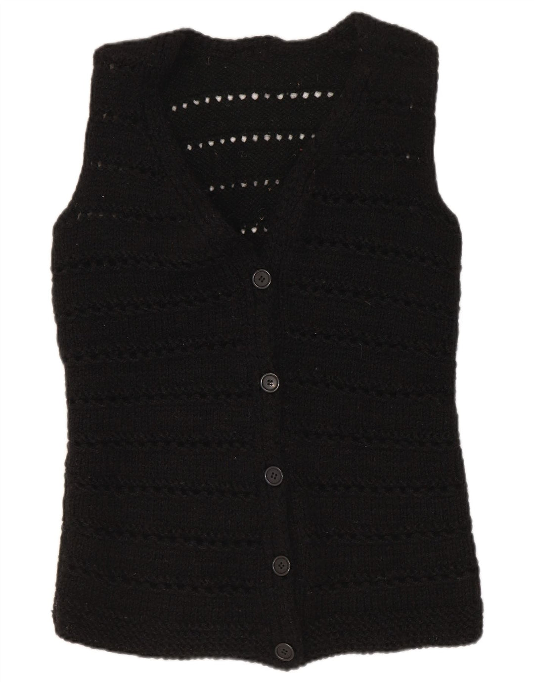 Vintage ženski kardigan džemper bez rukava UK 12 Srednje crni