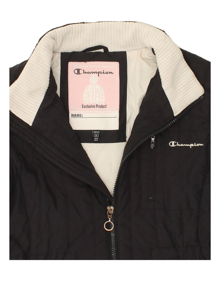 CHAMPION Girls Padded Coat 9-10 Years Medium Black Polyester Vintage Champion and Second-Hand Champion from Messina Hembry 