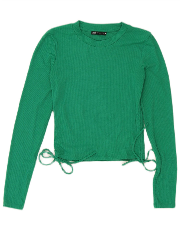 ZARA Womens Crop Top Long Sleeve UK 8 Small Green