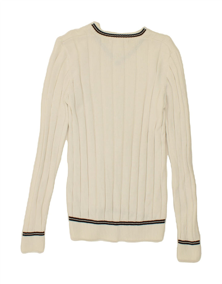 XDYE Womens V-Neck Jumper Sweater UK 14 Medium White Cotton Vintage XDYE and Second-Hand XDYE from Messina Hembry 