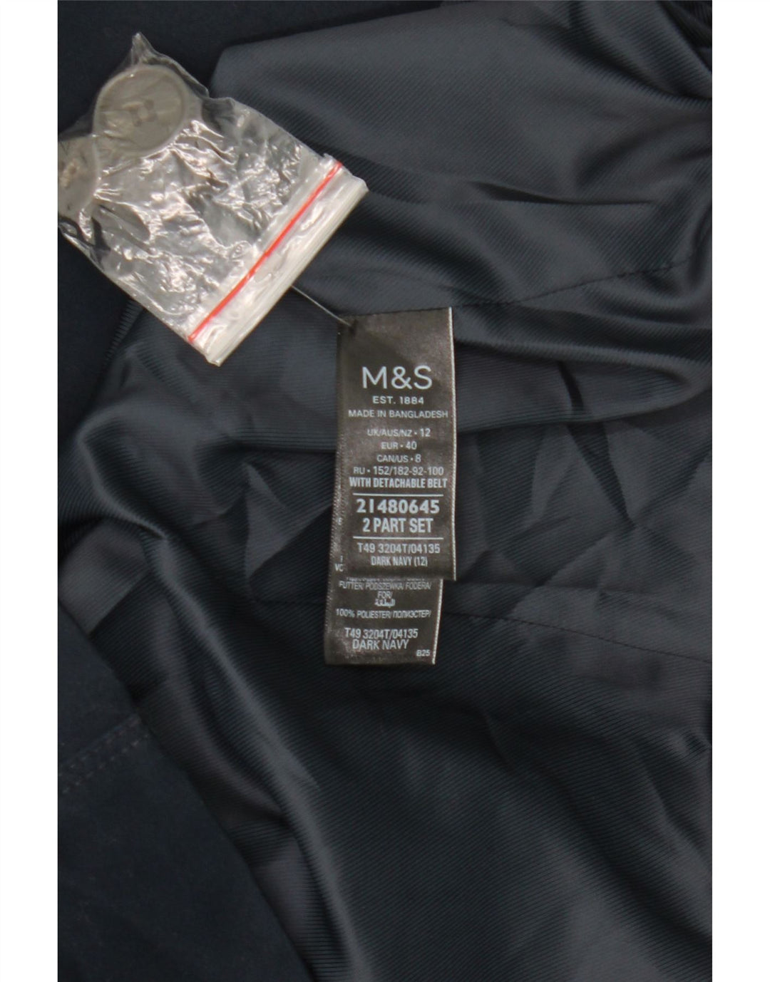 Marks & Spencer ženski trenč kaput UK 12 srednje tamnoplavi pamuk