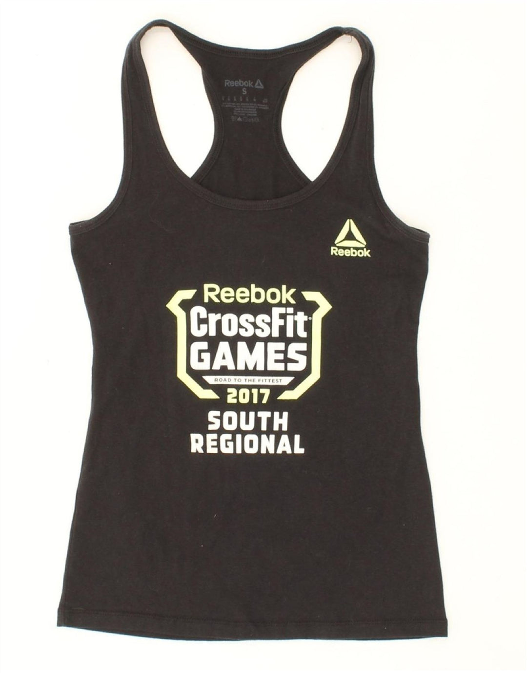 REEBOK Womens Graphic Vest Top UK 8 Small Black Cotton Vintage Reebok and Second-Hand Reebok from Messina Hembry 