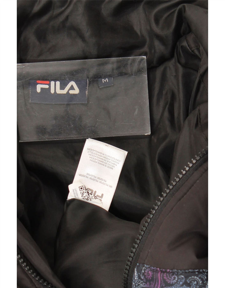 Fila ženska podstavljena jakna širokog kroja UK 14 Srednji crni poliester s paisley bojama