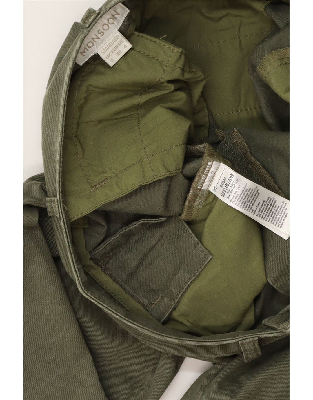 MONSOON ženske uske chino hlače UK 8 male W28 L28 Kaki pamuk
