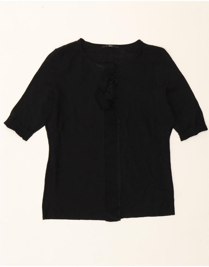 Hugo Boss ženski džemper s okruglim izrezom s volanima UK 8 Mali crni